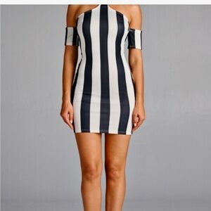 Chic Off-Shoulder Black and White Mini Dress *NWOT*